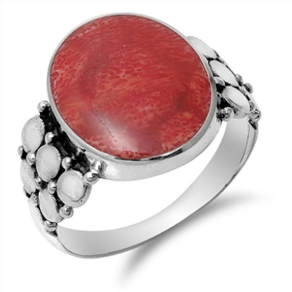 CHOOSE YOUR COLOR Women's Large Simulated Coral Ring .925 Sterling Silver Band Red CZ Female Size 5