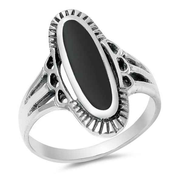 CHOOSE YOUR COLOR Women's Long Simulated Black Onyx Ring .925 Sterling Silver Band CZ Female Size 4