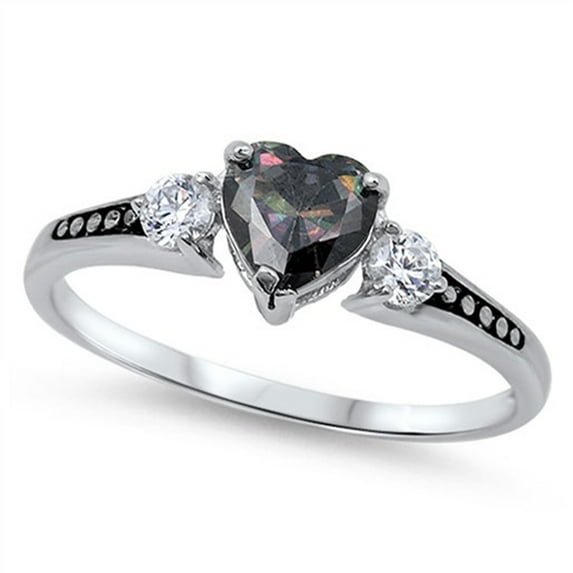 CHOOSE YOUR COLOR Women's Multi-color CZ Promise Ring .925 Sterling Silver Band Black Female Size 2