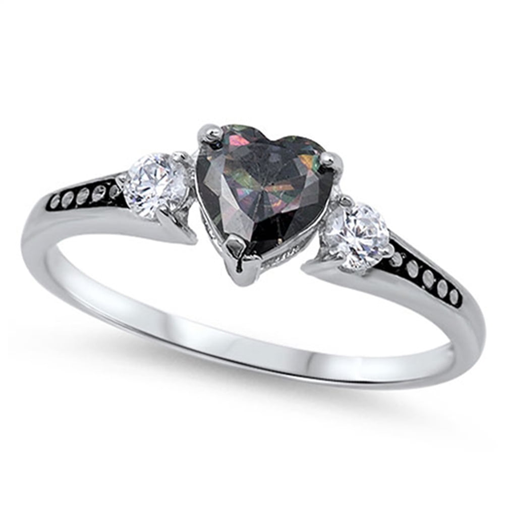 CHOOSE YOUR COLOR Women's Multi-color CZ Promise Ring .925 Sterling Silver Band Black Female Size 7