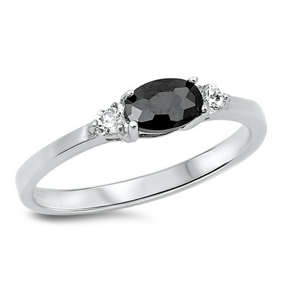 CHOOSE YOUR COLOR Women's Oval Black CZ Ring .925 Sterling Silver Band Jewelry Female Size 9
