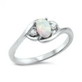 thumbnail image 1 of CHOOSE YOUR COLOR Women's Oval Clear CZ White Simulated Opal Ring .925 Sterling Silver Band Female Size 6, 1 of 4