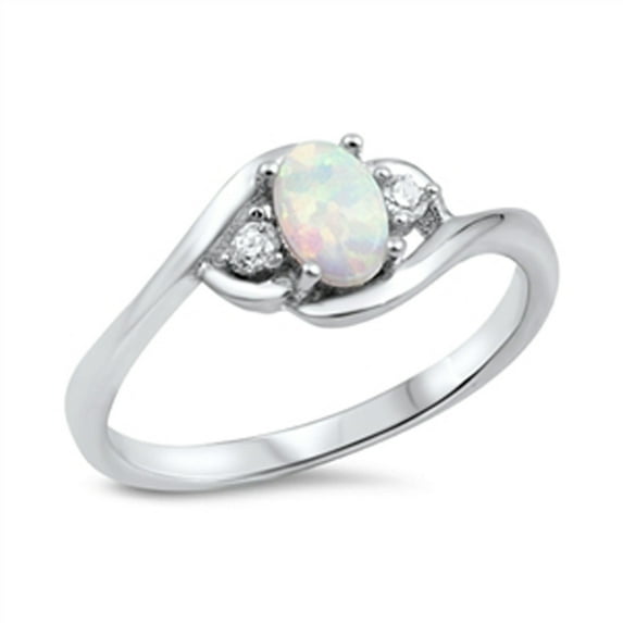 CHOOSE YOUR COLOR Women's Oval Clear CZ White Simulated Opal Ring .925 Sterling Silver Band Female Size 6