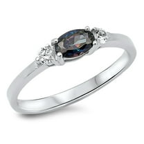 CHOOSE YOUR COLOR Women's Oval Multi-color CZ Promise Ring .925 Sterling Silver Band Black Female Size 9