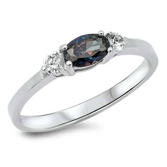 CHOOSE YOUR COLOR Women's Oval Multi-color CZ Promise Ring .925 Sterling Silver Band Black Female Size 9