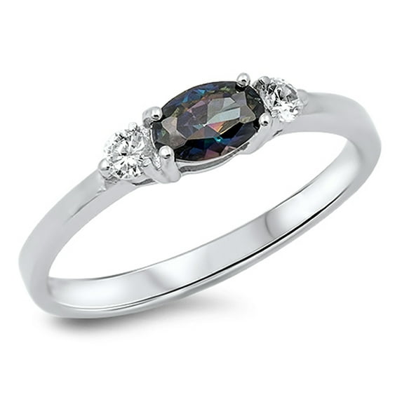 CHOOSE YOUR COLOR Women's Oval Multi-color CZ Promise Ring .925 Sterling Silver Band Black Female Size 9
