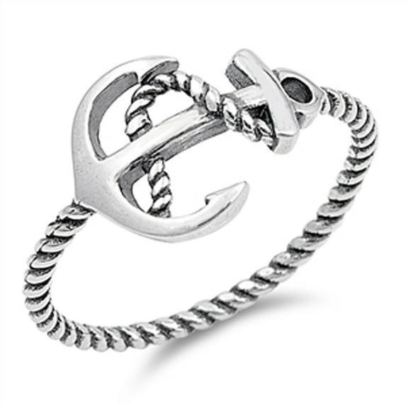 CHOOSE YOUR COLOR Women's Oxidized Anchor Rope Ring .925 Sterling Silver Bali Band Jewelry Female Size 5
