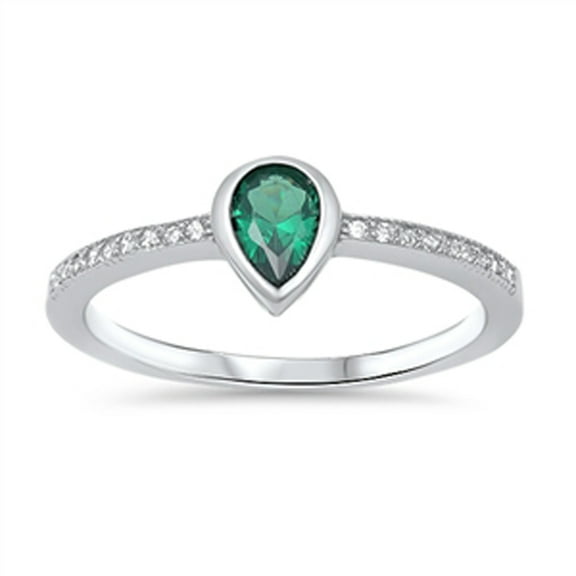 CHOOSE YOUR COLOR Women's Pear Shaped Simulated Emerald Ring .925 Sterling Silver Band Green CZ Female Size 7