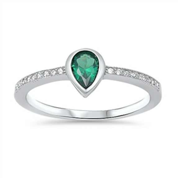 CHOOSE YOUR COLOR Women's Pear Shaped Simulated Emerald Ring .925 Sterling Silver Band Green CZ Female Size 9