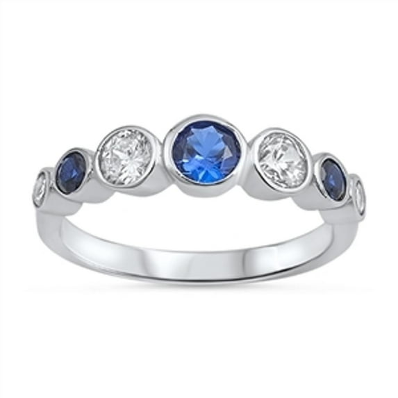 CHOOSE YOUR COLOR Women's Round Blue Simulated Sapphire Ring 925 Sterling Silver Bezel Set Band CZ Female Size 6