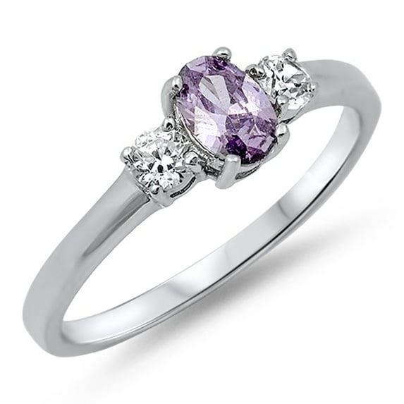 CHOOSE YOUR COLOR Women's Simulated Amethyst Elegant Ring .925 Sterling Silver Band Purple CZ Female Size 7