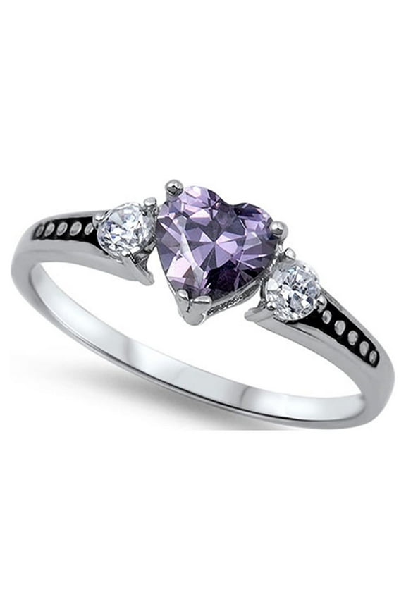 CHOOSE YOUR COLOR Women's Simulated Amethyst Ring .925 Sterling Silver Band Purple CZ Female Size 3