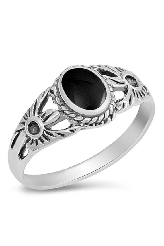 CHOOSE YOUR COLOR Women's Simulated Black Onyx Ring .925 Sterling Silver Band CZ Female Size 10