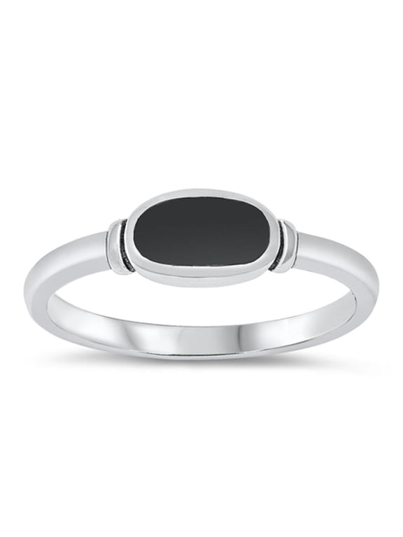 CHOOSE YOUR COLOR Women's Simulated Black Onyx Ring .925 Sterling Silver Band CZ Female Size 8