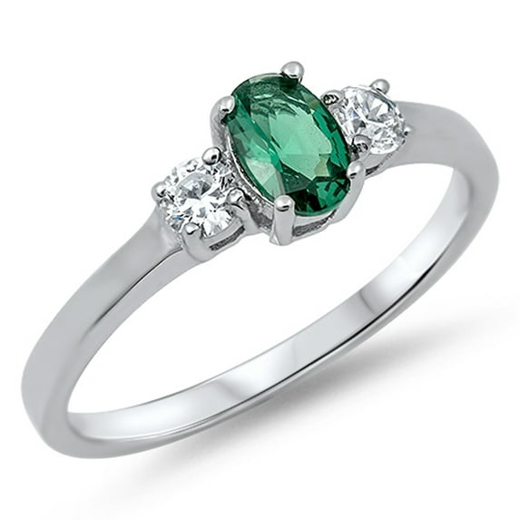 CHOOSE YOUR COLOR Women's Simulated Emerald Pretty Ring .925 Sterling Silver Band Green CZ Female Size 5