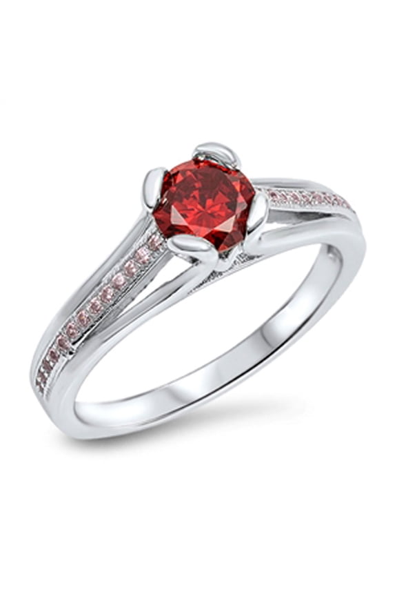 CHOOSE YOUR COLOR Women's Simulated Garnet Solitaire Wedding Ring 925 Sterling Silver Band Red CZ Female Size 6