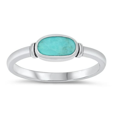 CHOOSE YOUR COLOR Women's Simulated Turquoise Ring .925 Sterling Silver Band Blue CZ Female Size 8