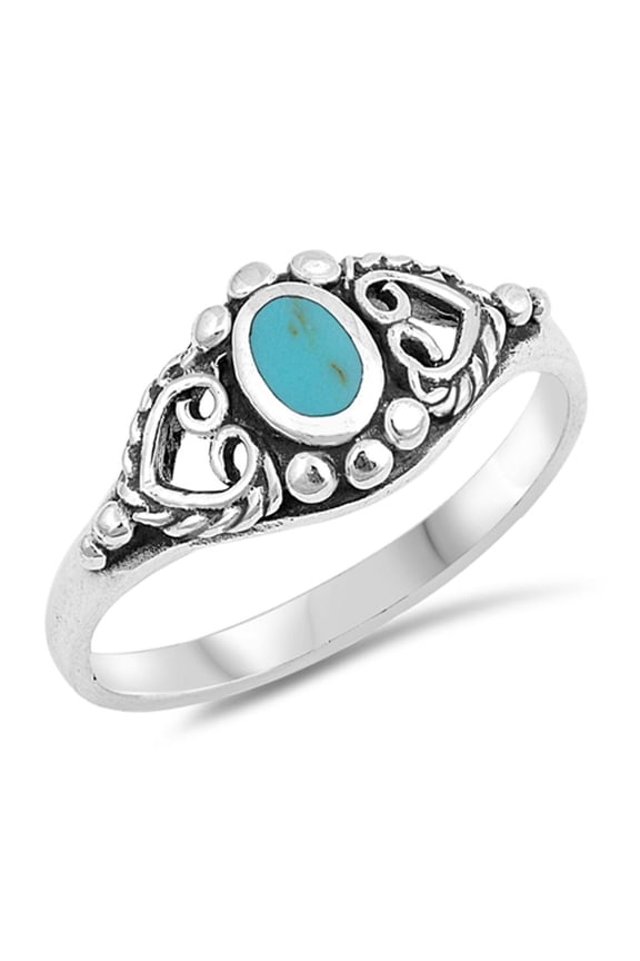 CHOOSE YOUR COLOR Women's Simulated Turquoise Ring .925 Sterling Silver Heart Band Blue CZ Female Size 7