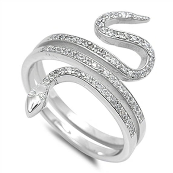 CHOOSE YOUR COLOR Women's Snake Serpent White CZ Ring .925 Sterling Silver Band Female Size 9