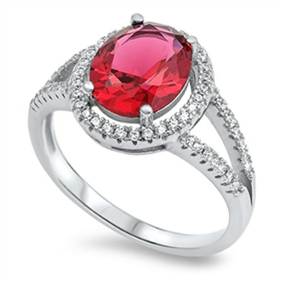 CHOOSE YOUR COLOR Women's Solitaire Simulated Ruby Halo Wedding Ring .925 Sterling Silver Band Red CZ Female Size 5