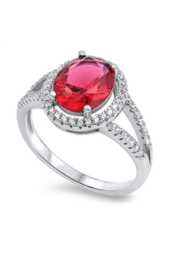 CHOOSE YOUR COLOR Women's Solitaire Simulated Ruby Halo Wedding Ring .925 Sterling Silver Band Red CZ Female Size 5