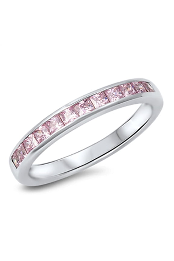 CHOOSE YOUR COLOR Women's Stackable Pink CZ Wholesale Ring 925 Sterling Silver Band Female Size 9