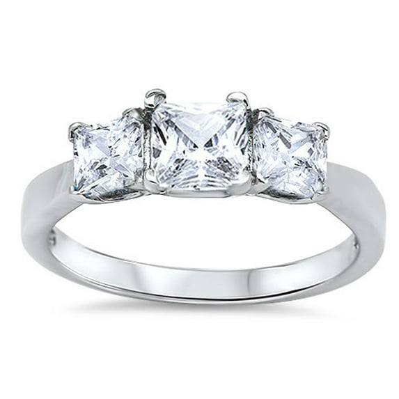 CHOOSE YOUR COLOR Women's Triple White CZ Ring .925 Sterling Silver Band Jewelry Female Size 4