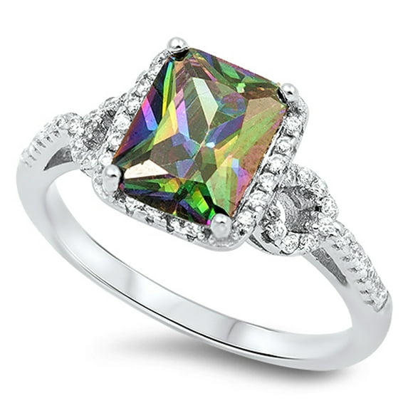 CHOOSE YOUR COLOR Women's Wedding Multi-color CZ Halo Ring .925 Sterling Silver Band Black Female Size 12