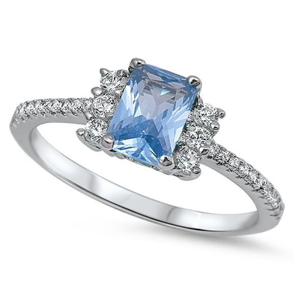 CHOOSE YOUR COLOR Women's Wedding Simulated Aquamarine Ring .925 Sterling Silver Band Blue CZ Female Size 5