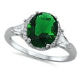 thumbnail image 1 of CHOOSE YOUR COLOR Women's Wedding Simulated Emerald Halo Ring .925 Sterling Silver Band Green CZ Female Size 11, 1 of 4