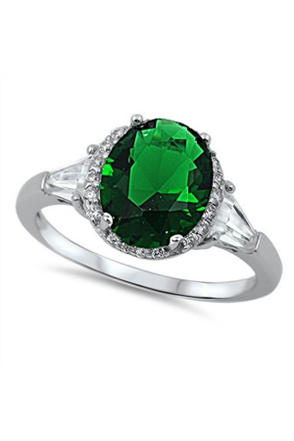 CHOOSE YOUR COLOR Women's Wedding Simulated Emerald Halo Ring .925 Sterling Silver Band Green CZ Female Size 9
