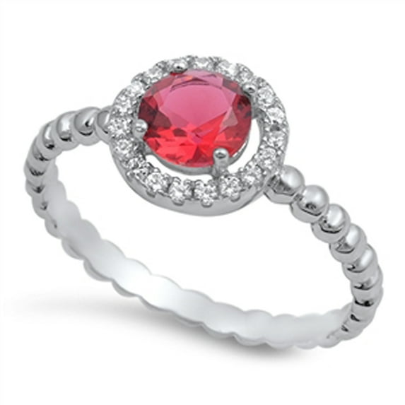 CHOOSE YOUR COLOR Women's Wedding Simulated Ruby Halo Ring .925 Sterling Silver Bali Band Red CZ Female Size 10