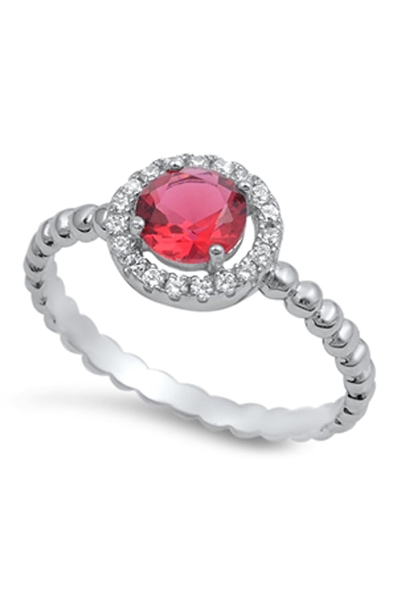 CHOOSE YOUR COLOR Women's Wedding Simulated Ruby Halo Ring .925 Sterling Silver Bali Band Red CZ Female Size 6