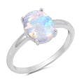 thumbnail image 1 of CHOOSE YOUR COLOR Women's White Simulated Opal Solitaire Ring .925 Sterling Silver Band CZ Female Size 4, 1 of 4