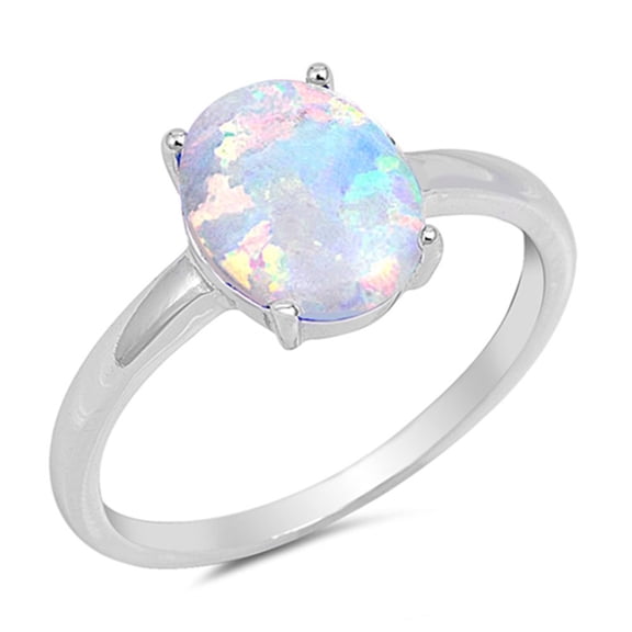 CHOOSE YOUR COLOR Women's White Simulated Opal Solitaire Ring .925 Sterling Silver Band CZ Female Size 8