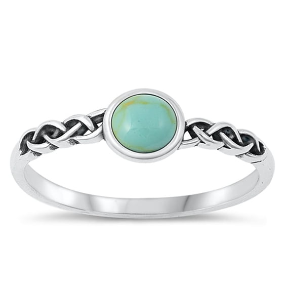 CHOOSE YOUR COLOR Woven Rope Simulated Turquoise Ring .925 Sterling Silver Band Blue CZ Female Size 6