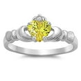 thumbnail image 1 of CHOOSE YOUR COLOR Yellow CZ Claddagh Statement Ring 925 Sterling Silver Band Female Size 9, 1 of 4