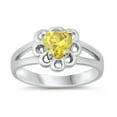 thumbnail image 1 of CHOOSE YOUR COLOR Yellow CZ Heart Flower Cutout Ring .925 Sterling Silver Band Female Size 3, 1 of 4