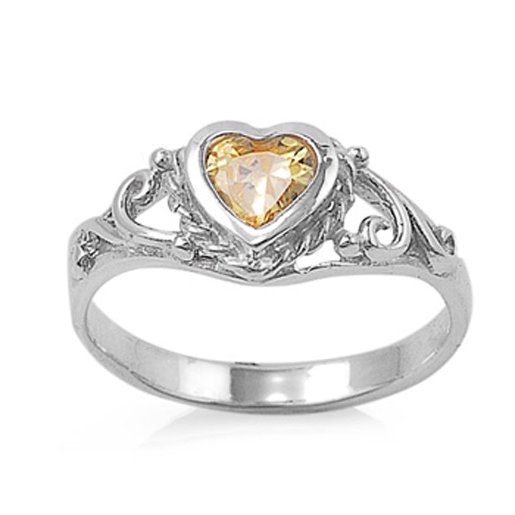 Yellow Gemini Heart Sterling Silver Ring