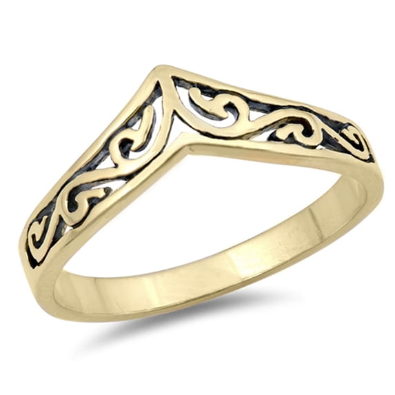 CHOOSE YOUR COLOR Yellow Gold-Tone Chevron Filigree Thumb Ring 925 Sterling Silver Band Female Size 3