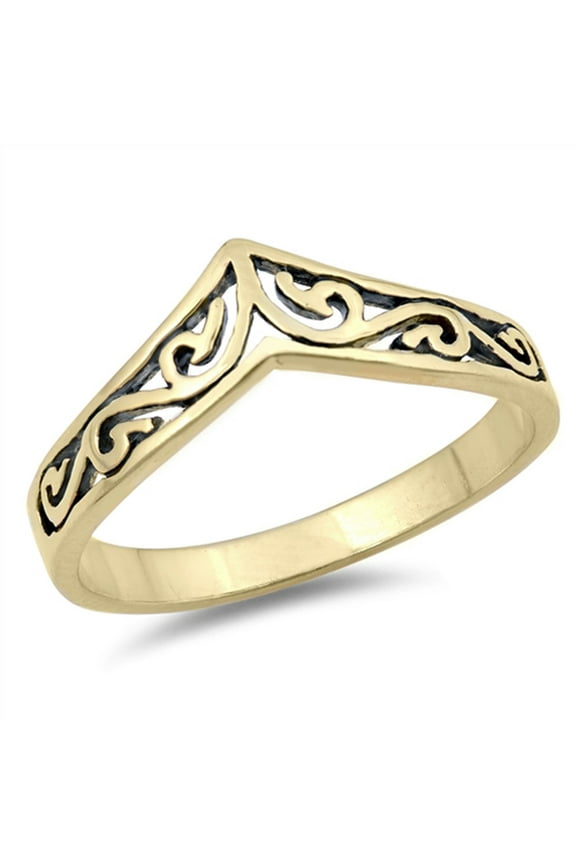 CHOOSE YOUR COLOR Yellow Gold-Tone Chevron Filigree Thumb Ring 925 Sterling Silver Band Female Size 9