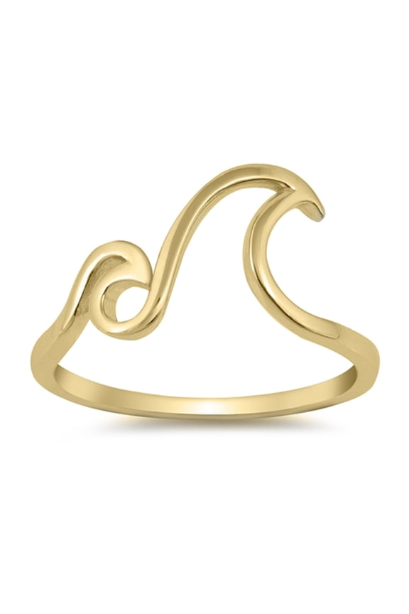 CHOOSE YOUR COLOR Yellow Gold-Tone Double Wave Love Ring .925 Sterling Silver Band Jewelry Female Size 4