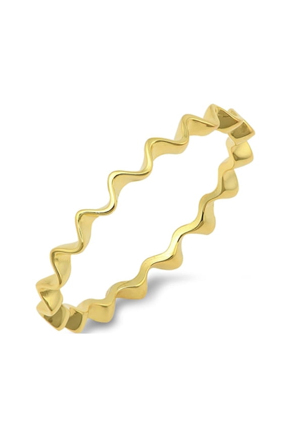 CHOOSE YOUR COLOR Yellow Gold-Tone Endless Wave Stackable Ring 925 Sterling Silver Band Female Size 9