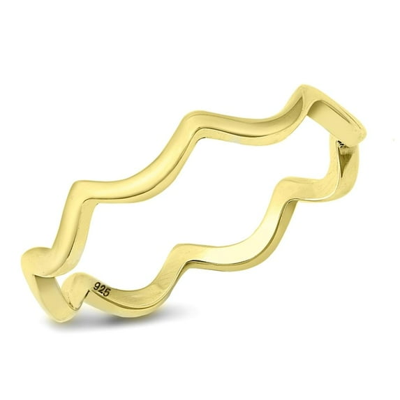CHOOSE YOUR COLOR Yellow Gold-Tone Squiggle Ring .925 Sterling Silver Band Jewelry Female Size 5