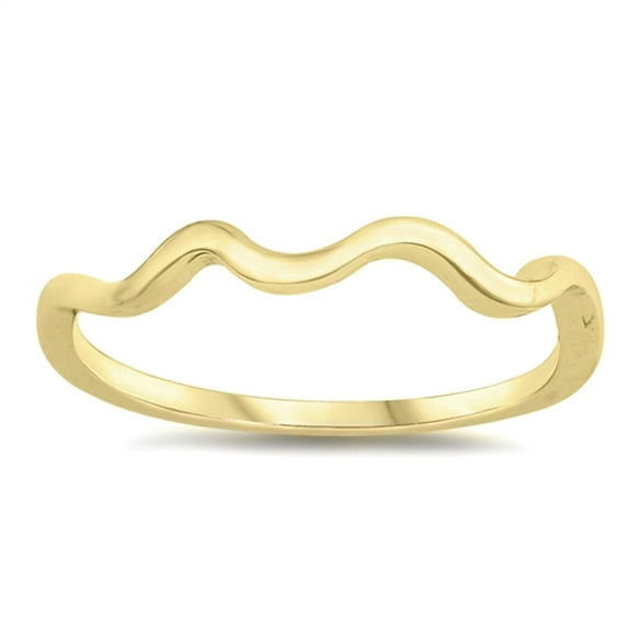 CHOOSE YOUR COLOR Yellow Gold-Tone Wave Thin Dainty Ring .925 Sterling Silver Band Jewelry Female Size 7