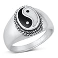 thumbnail image 1 of CHOOSE YOUR COLOR Yin Yang Simulated Black Onyx Ring .925 Sterling Silver Band CZ Female Size 10, 1 of 4