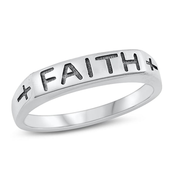 CHOOSE YOUR STYLE Faith Word Script Stackable Christian Ring .925 Sterling Silver Band Female Size 7
