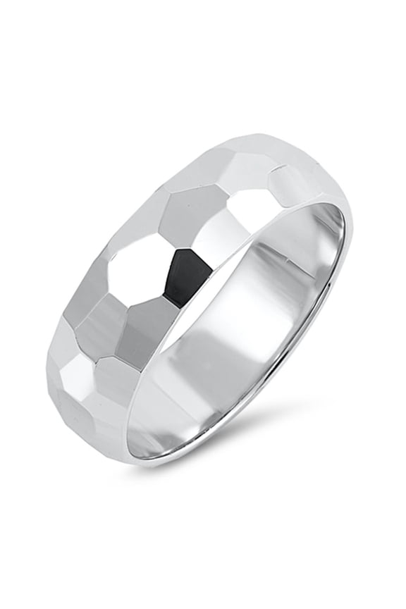 CHOOSE YOUR STYLE Hammered Diamond-Cut Wedding Ring .925 Sterling Silver 6mm Wide Band Female Size 8