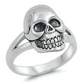 thumbnail image 1 of CHOOSE YOUR STYLE Oxidized Skull Large Biker Dead Ring .925 Sterling Silver Band Jewelry Female Size 11, 1 of 4