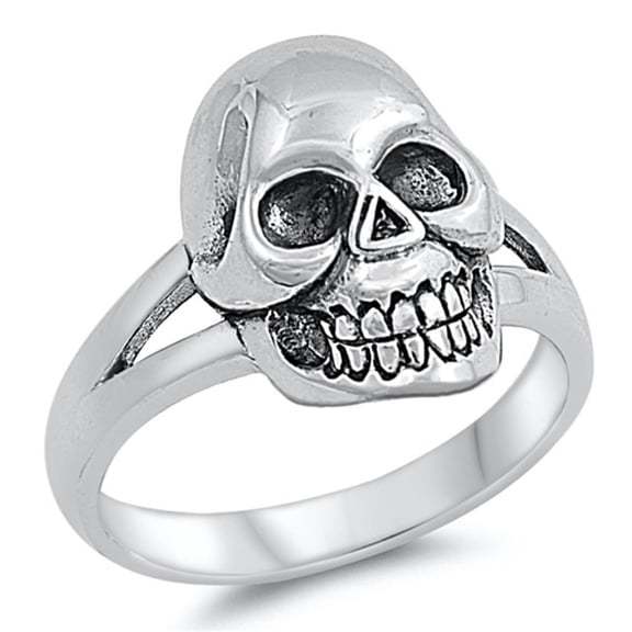 CHOOSE YOUR STYLE Oxidized Skull Large Biker Dead Ring .925 Sterling Silver Band Jewelry Female Size 11